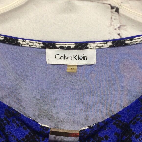 Calvin Klein CK Ombre Snake Print Blouse Women's Size M Blue/White/Black Career - Picture 2 of 7